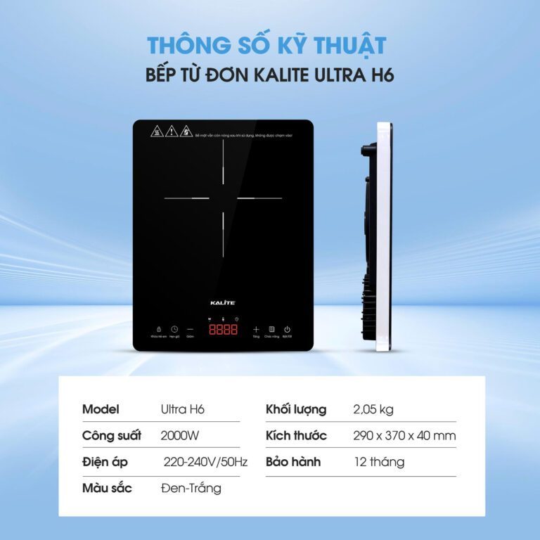 (Võ Hà Linh x Kalite) Bếp Từ Đơn KALITE Ultra H6 2000W - Mặt Kính Pha Lê Cao Cấp - 8 Mức Công Suất