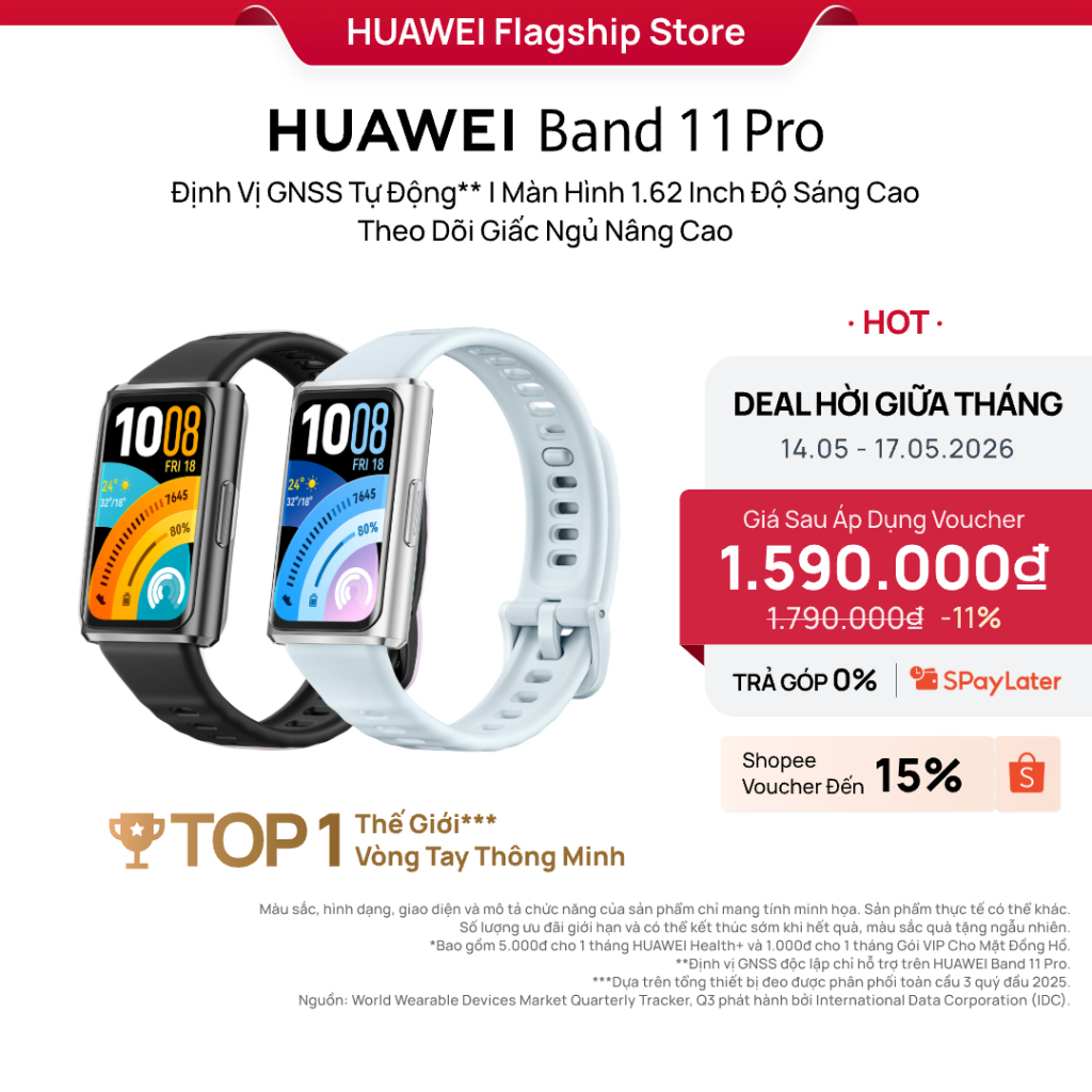 Vòng Đeo Tay Thông Minh HUAWEI Band 11 Pro |Định Vị GNSS Tự Động |Màn Hình 1.62'' Độ Sáng Cao| Quản Lý Sức Khỏe Nâng Cao