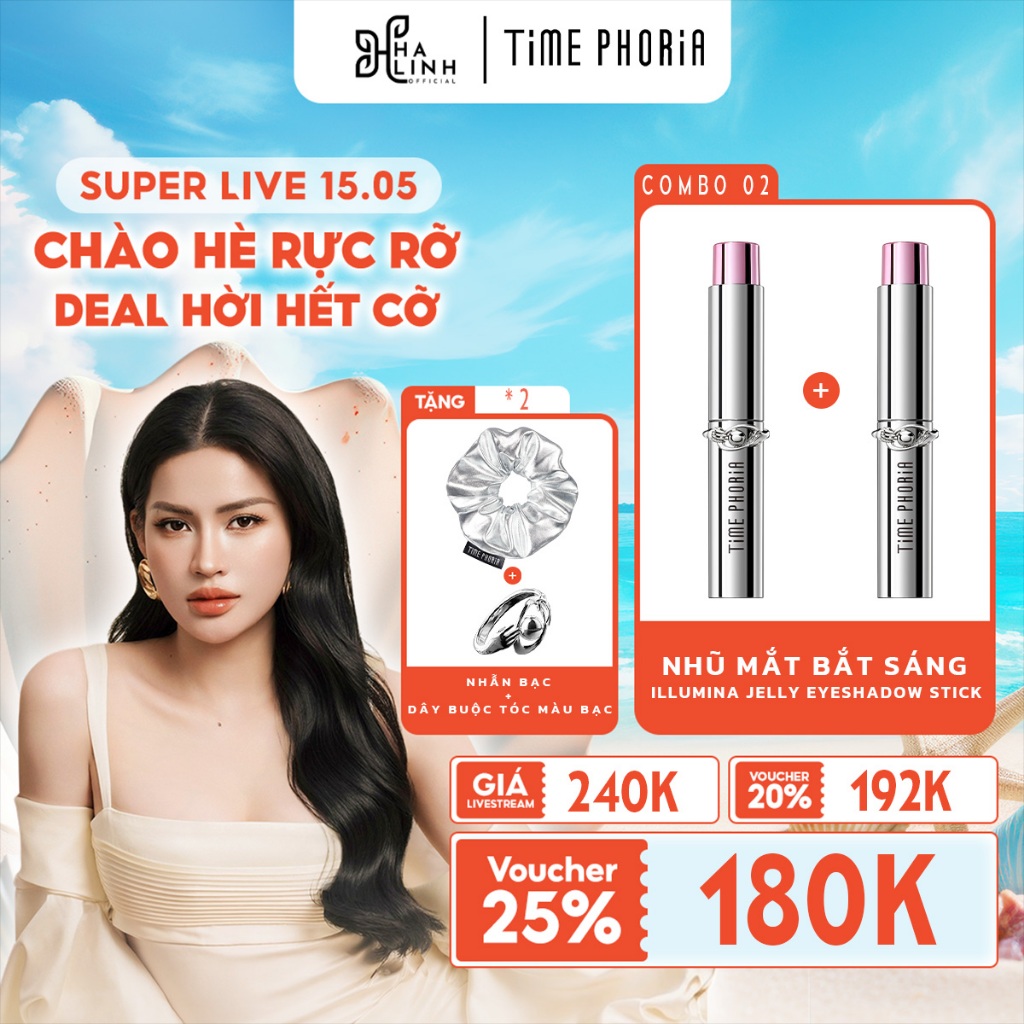 [VHL x Time Phoria] COMBO 2 Son bóng bền màu Time Phoria Lip Vinyl 4g*2 + nhẫn bạc + dây buộc tóc mà