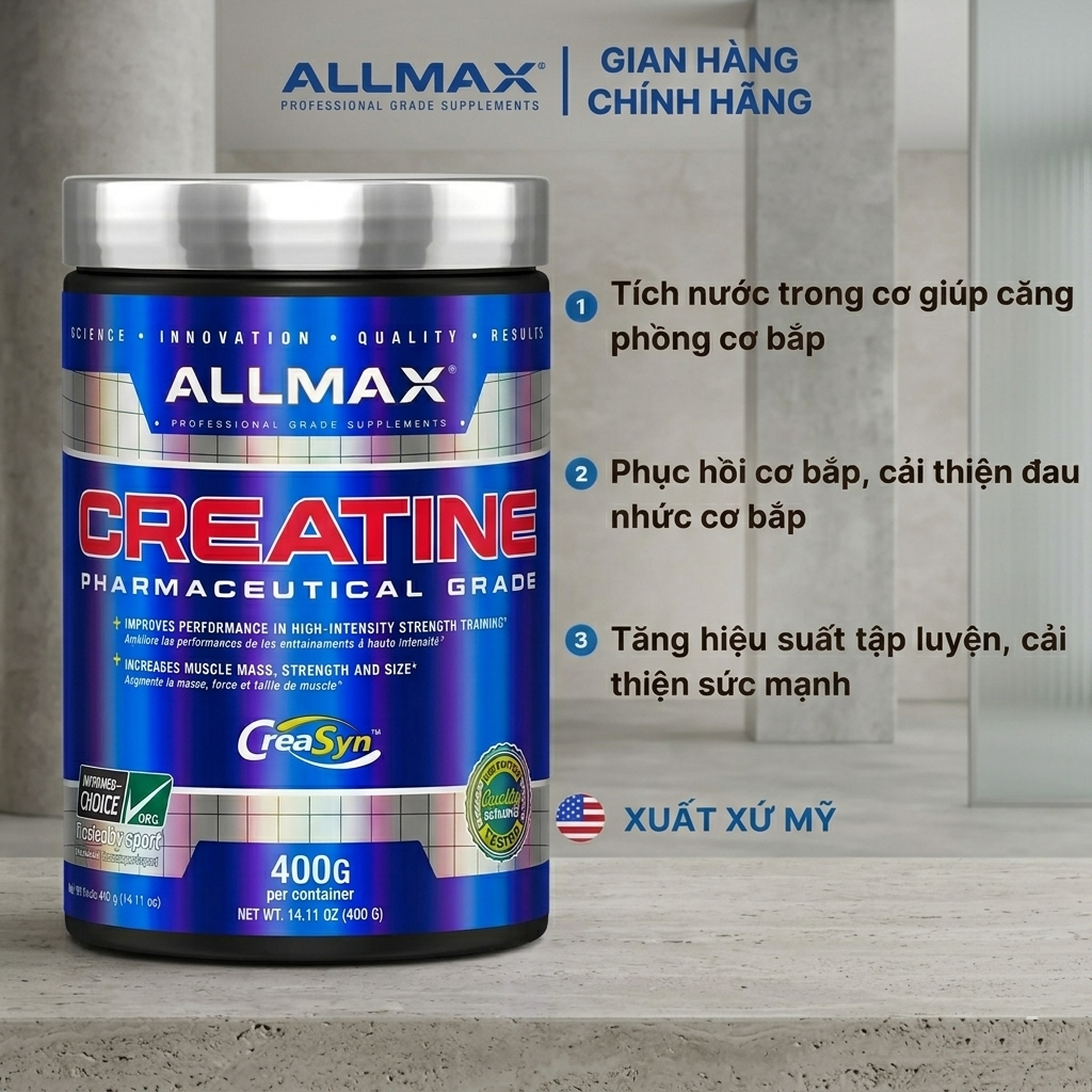 Bột Hỗ Trợ Sức Mạnh và Phát Triển Cơ Bắp Allmax Creatine Pharmaceutical Grade 400g