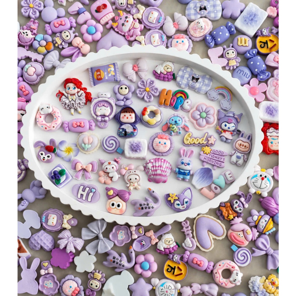 Set 10 charm gắn dép crocs sẵn nút, charm dép, sticher dép crocs tím