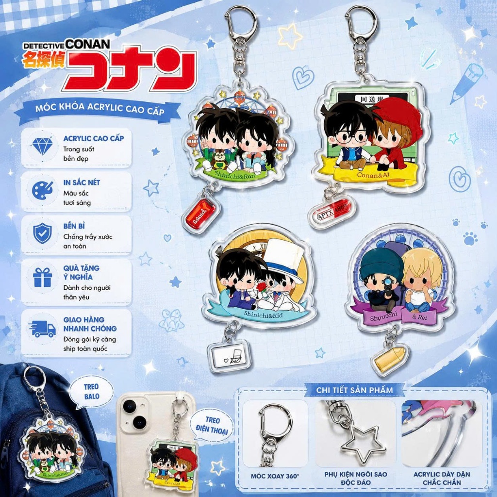 Detective Conan's Peripheral Keychain Anime Kidd Kudo Shinichi Yasuo Shuichi Akai's Schoolbag Pendan