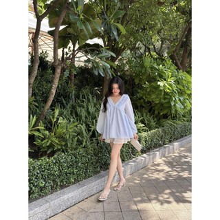 Áo Babydoll Nữ ERROPS Cổ V Phối Bèo Mùa Hè Dễ Thương GOÛT DE JUN