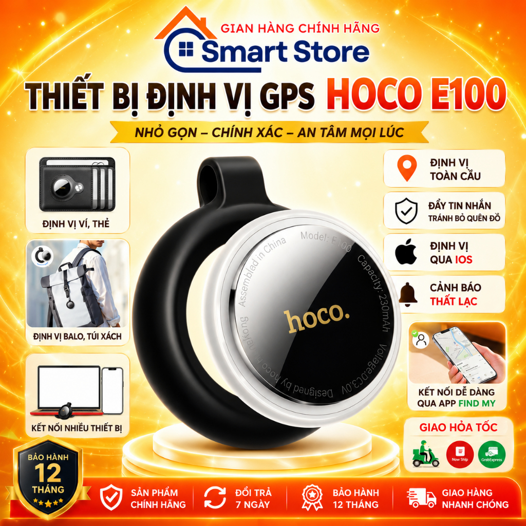 Thiết bị định vị Hoco E100, định vị xe, tìm đồ vật, người già, trẻ em, thú cưng, dành cho iOs
