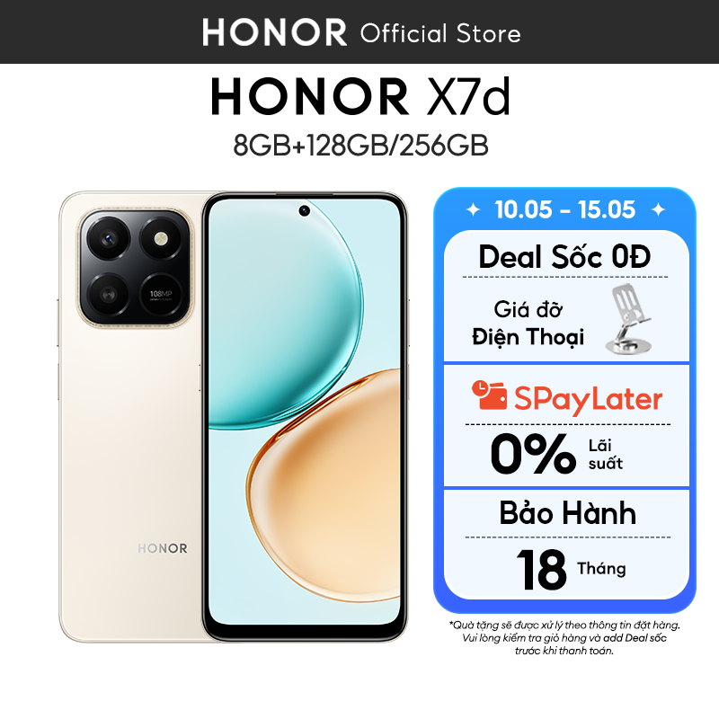 Điện Thoại HONOR X7d 8GB+128/256GB | Pin 6500mAh | Camera 108MP | Bảo hành 18 Tháng
