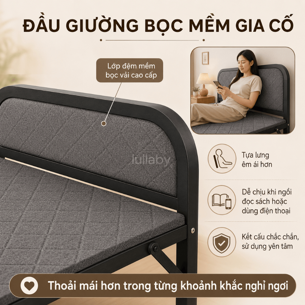 Lullaby giường gấp gọn Khung Thép Sơn Tĩnh Điện Chịu Chiều rộng 75/100/120 Dùng được nhiều nơi | BigBuy360 - bigbuy360.vn