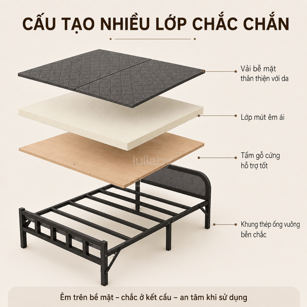Lullaby giường gấp gọn Khung Thép Sơn Tĩnh Điện Chịu Chiều rộng 75/100/120 Dùng được nhiều nơi | BigBuy360 - bigbuy360.vn