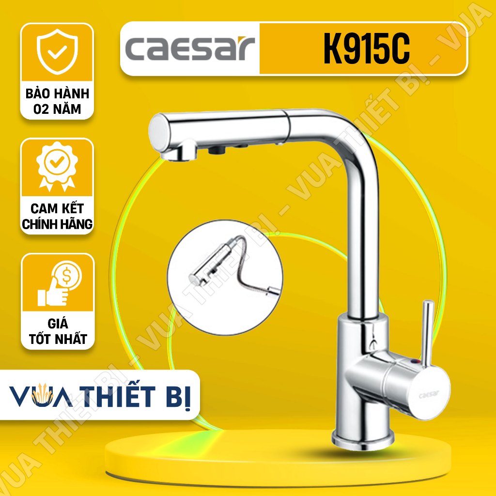 CAESAR K915C - Vòi rửa bát rút dây nóng lạnh 2 đường nước chính hãng