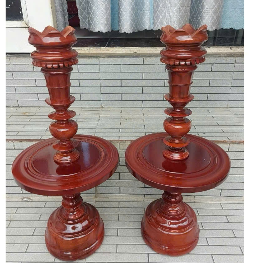 Cặp chân đèn thờ,chân đèn gỗ đặt bàn thờ gỗ tràm nhiều kích thước