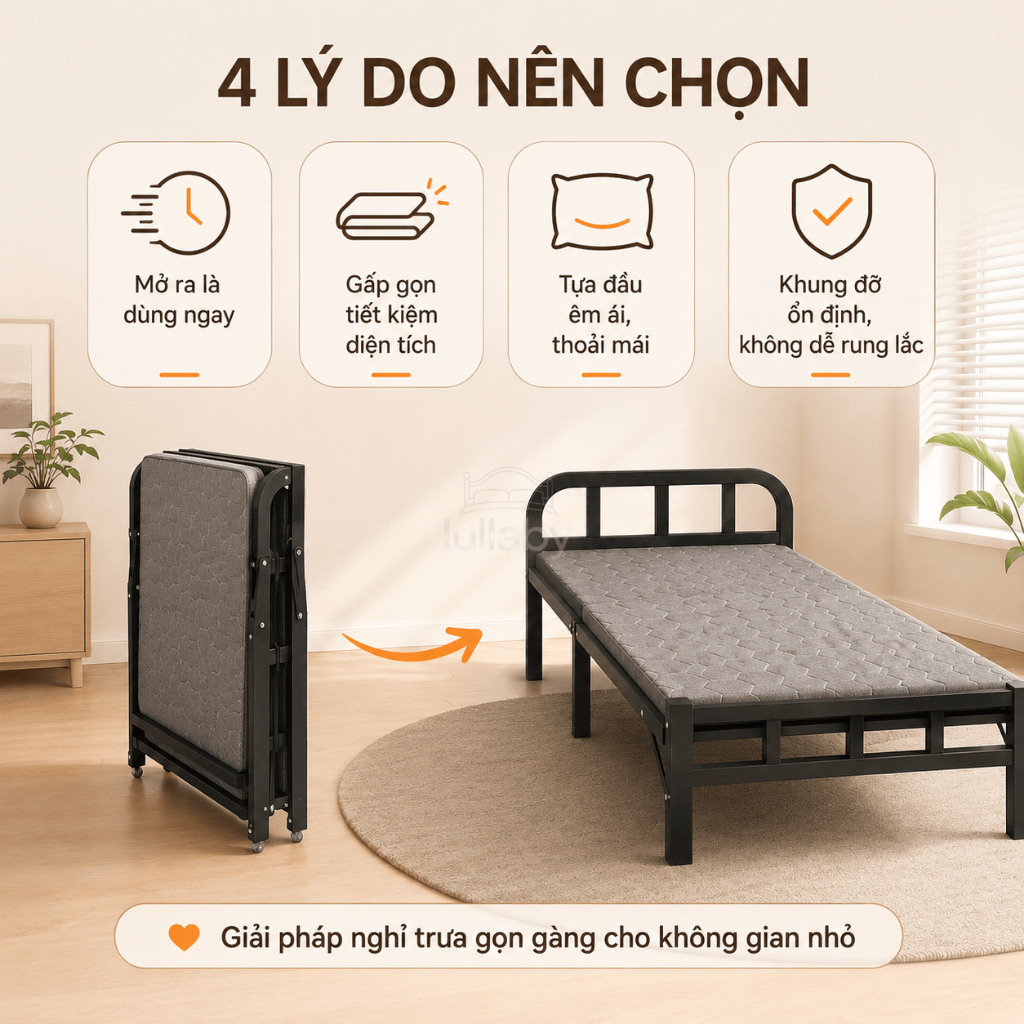 Lullaby giường gấp gọn Khung Thép Sơn Tĩnh Điện Chịu Chiều rộng 75/100/120 Dùng được nhiều nơi | BigBuy360 - bigbuy360.vn