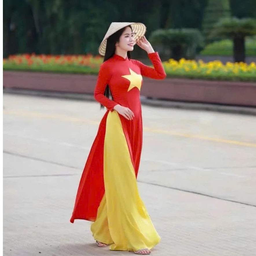 E03 - Áo dài sao vàng trơn dáng truyền thống