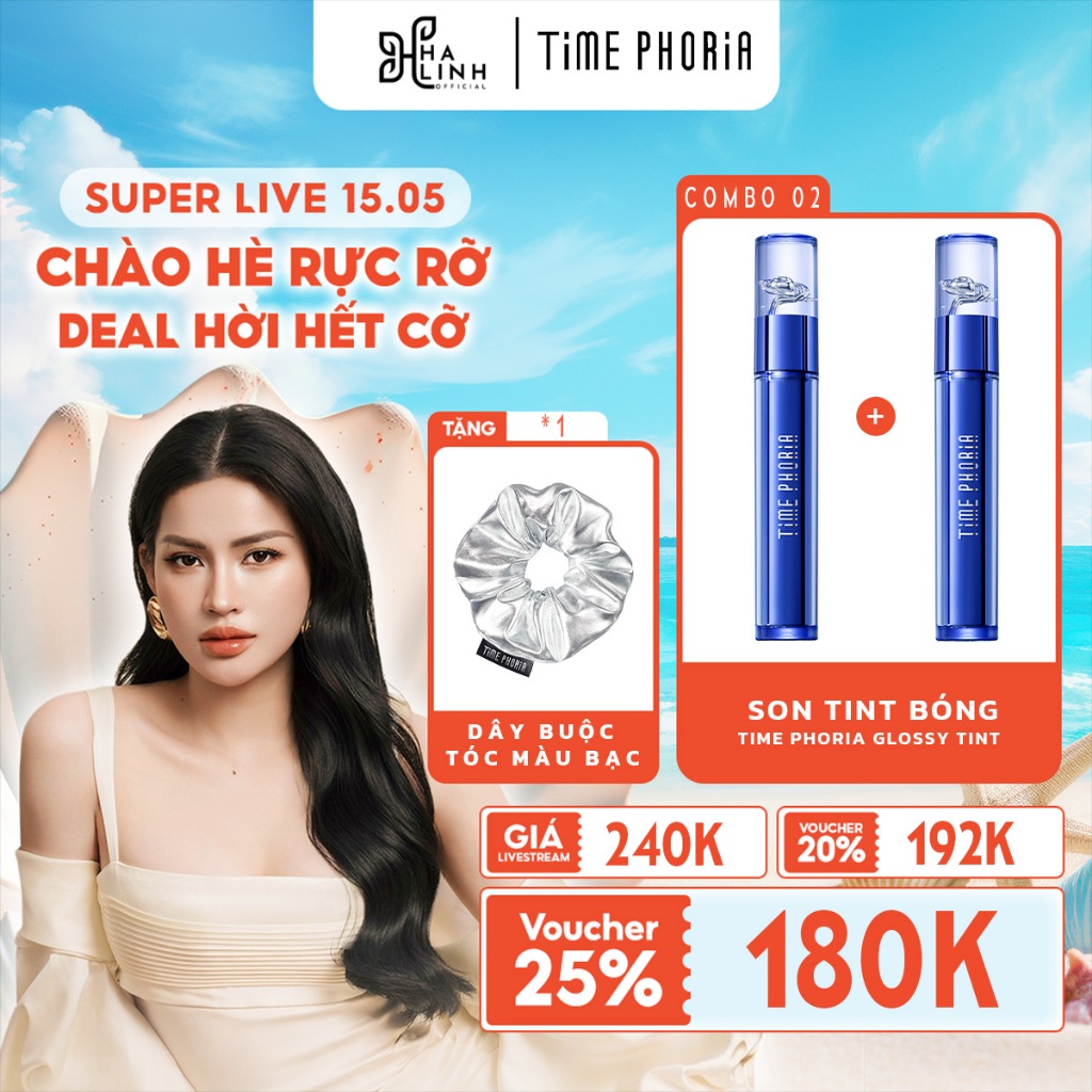 [VHL x Time Phoria] Son tint bóng Time Phoria Glossy Tint 4g*2 + Dây buộc tóc màu bạc*1