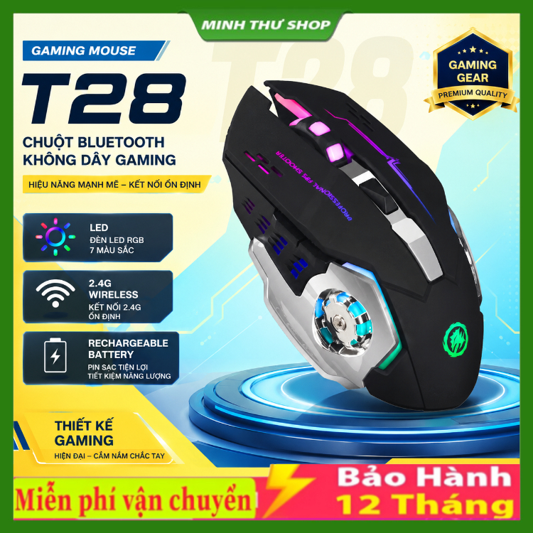 Chuột Máy Tính Gaming Bluetooth Không Dây T28 / A2 Full Led, Chuột Gamming Siêu Nhạy Chỉnh 800 - 320