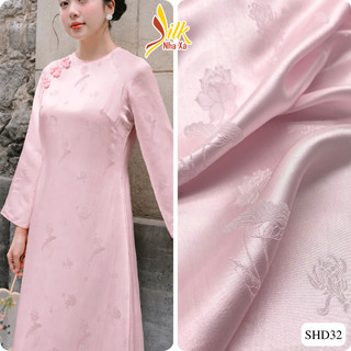 Lụa may áo dài - Nhaxasilk – hoa văn sen hồ điệp màu hồng phấn – SHD32