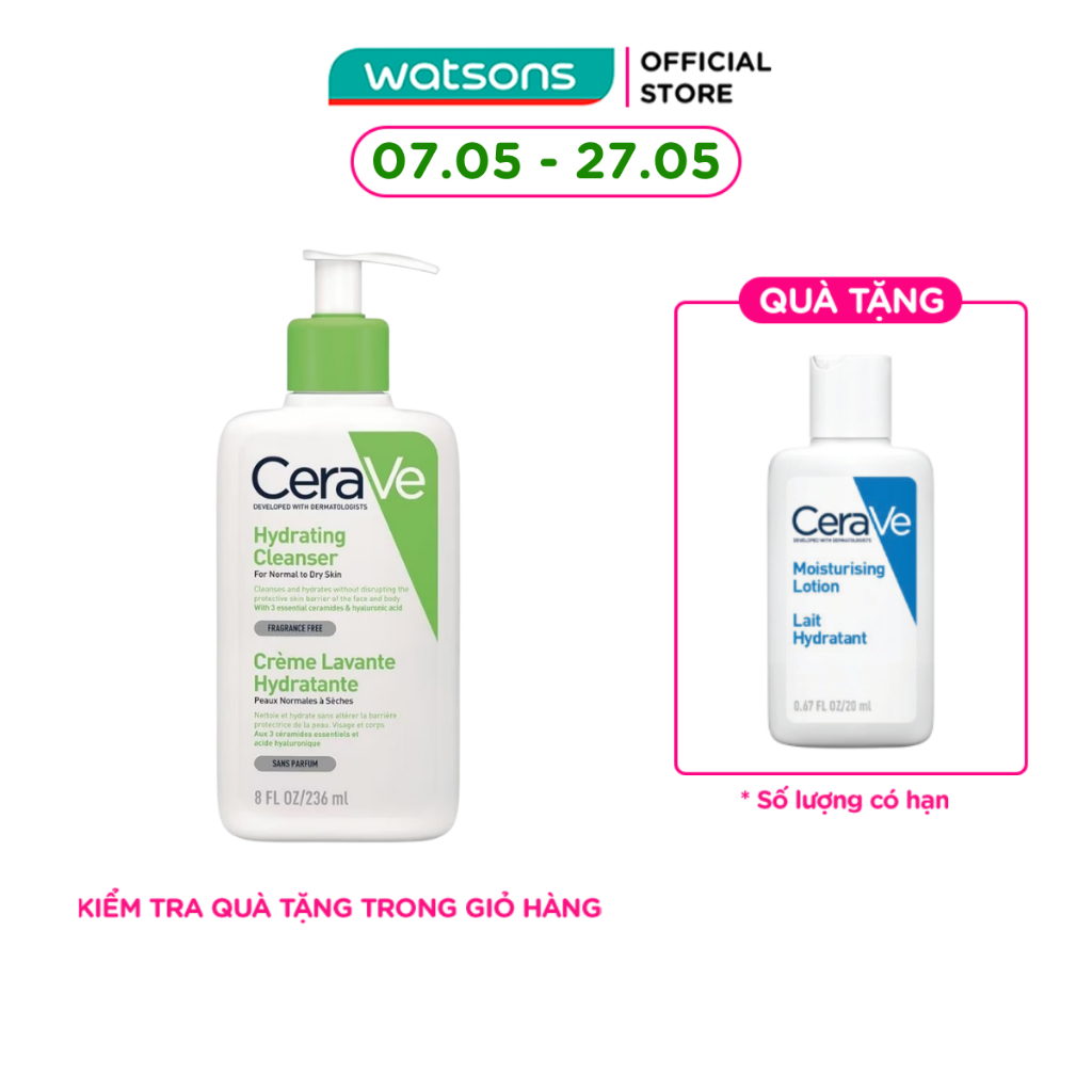 Sữa Rửa Mặt CeraVe Hydrating Cleanser Giúp Làm Sạch Và Cấp Ẩm Dành Cho Da Thường Và Da Khô 236ml