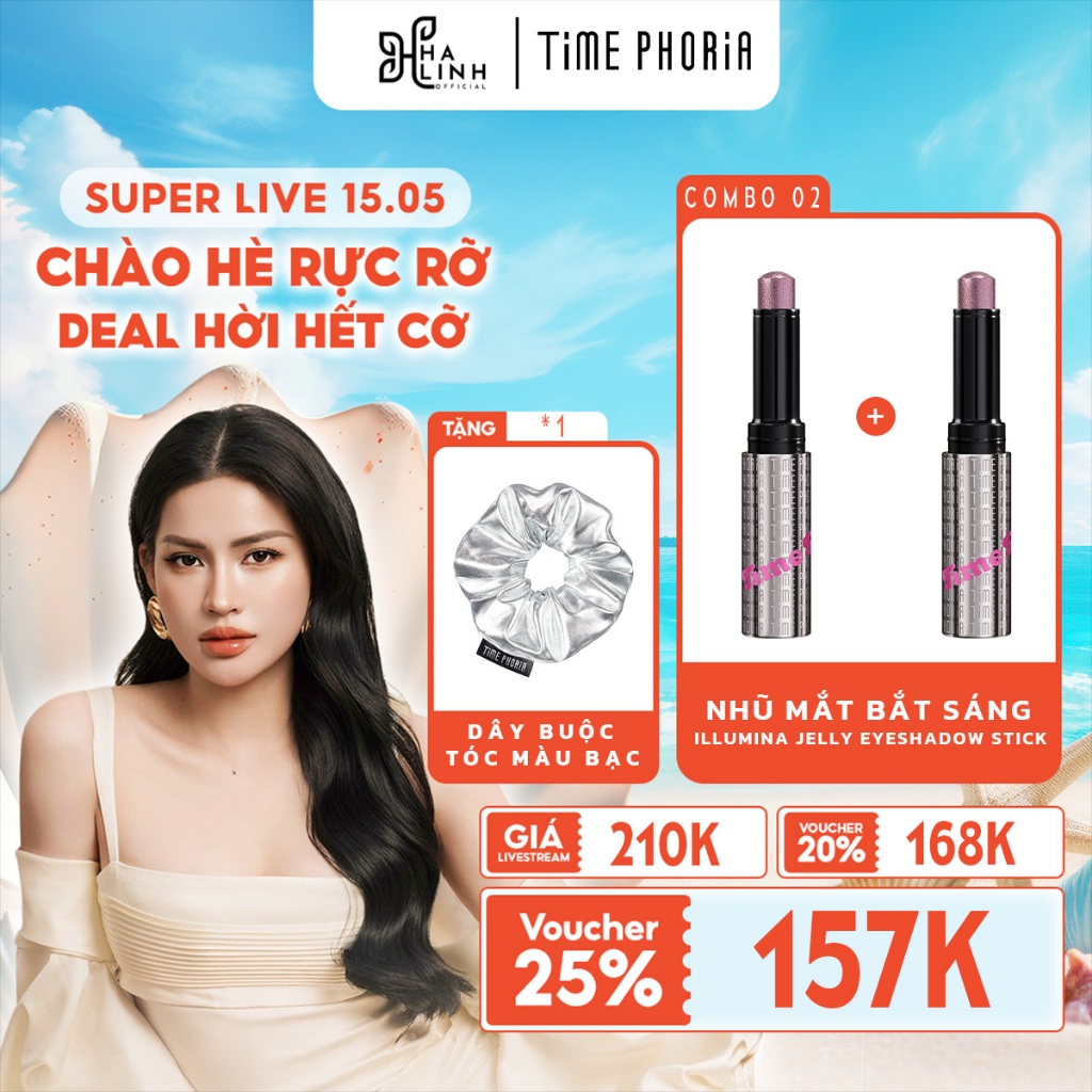 [VHL x Time Phoria] COMBO 2 Nhũ mắt bắt sáng Time Phoria Eyeshadow Stick 3g*2 + Dây buộc tóc màu bạc