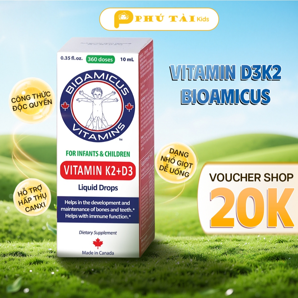 (CÓ QUÀ) Vitamin D3K2 BioAmicus 10ml Cho Bé (Chính hãng)
