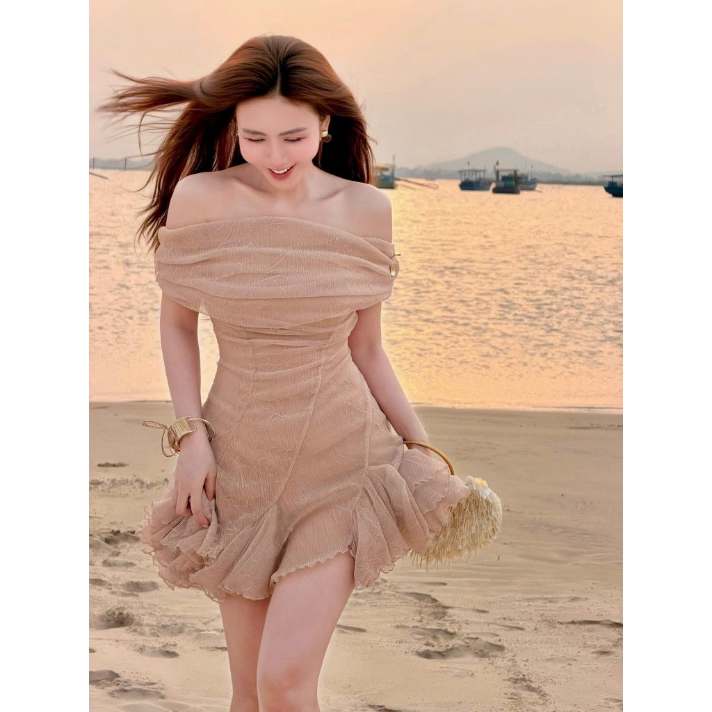đầm váy nữ  LYN hai dây kẻ nâu caro dáng babydoll thiết kế KIEUTRANG BASIC tự may lại, Váy hai dây n