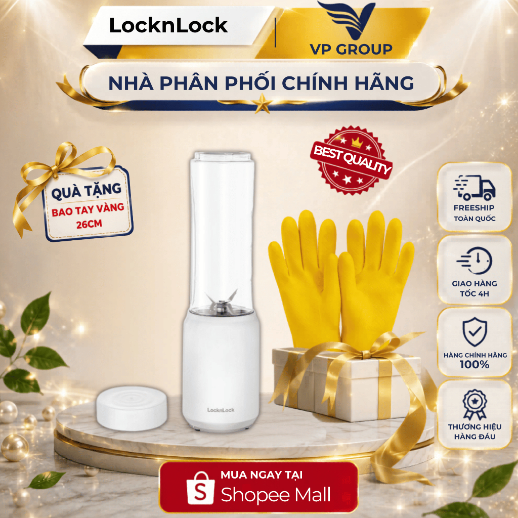 EJM433WHT Máy xay sinh tố Mini blender Locknlock 220-240 V, 50/60 Hz, 150 W, 280 ml - Màu trắng