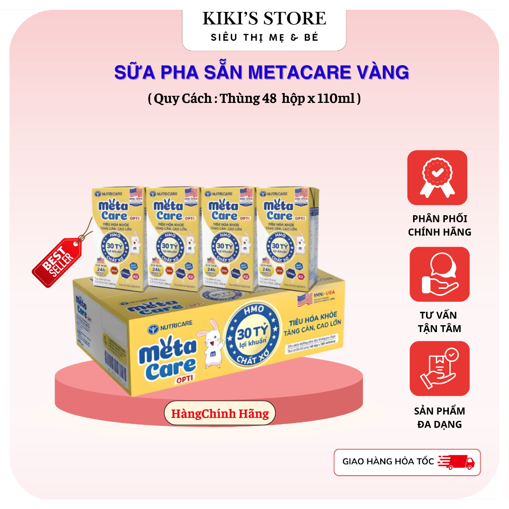 Thùng 48 Hộp Sữa Pha Sẵn Nutricare Metacare Opti Vàng - Hộp 110ml