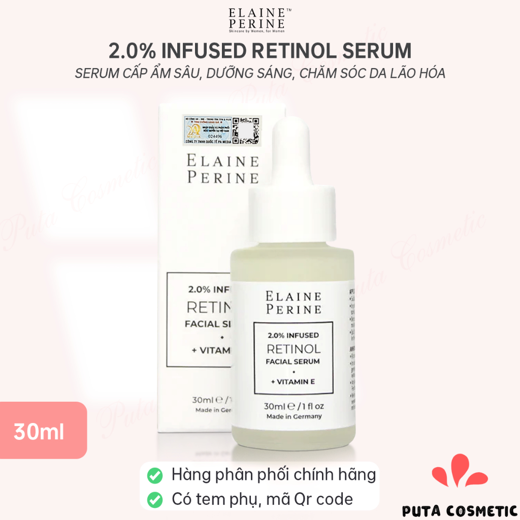 Elaine Perine 2.0% Infused Retinol Serum 30ml - Serum cấp ẩm sâu, dưỡng sáng, chăm sóc da lão hóa