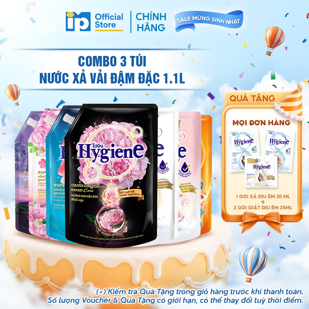 [NEW T11] Combo 3 Nước xả vải đậm đặc Hygiene 1.1L (Sản Xuất tại VN)