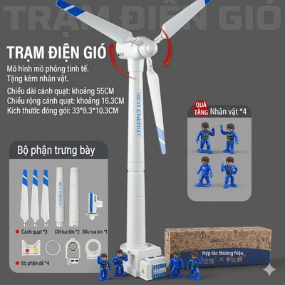 Đồ chơi mô hình cối xay gió KAVY kèm 4 công nhân chất liệu nhựa ABS, kích thước lớn cao 42cm