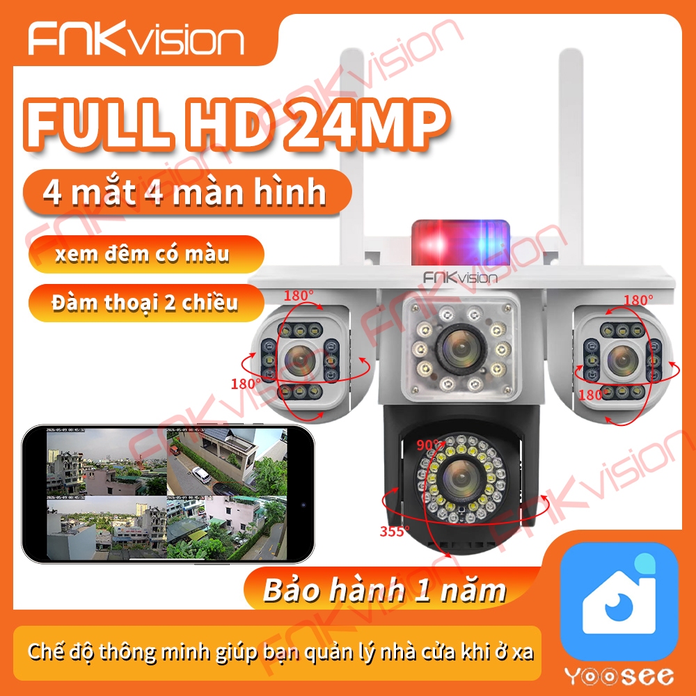 [Fnkvision] Camera YOOSEE Pro 24MP 4 mắt 4 màn hình(Xoay Được 3 Mắt), Ngoài Trời Chống Nước