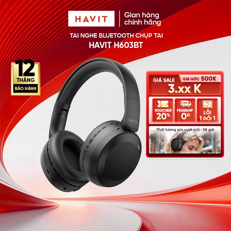 Tai Nghe Bluetooth Chụp Tai HAVIT H603BT/ H603BT PRO ANC  | Pin Trâu | Bass Mạnh | Gập Gọn | AUX 3.5mm | BigBuy360 - bigbuy360.vn