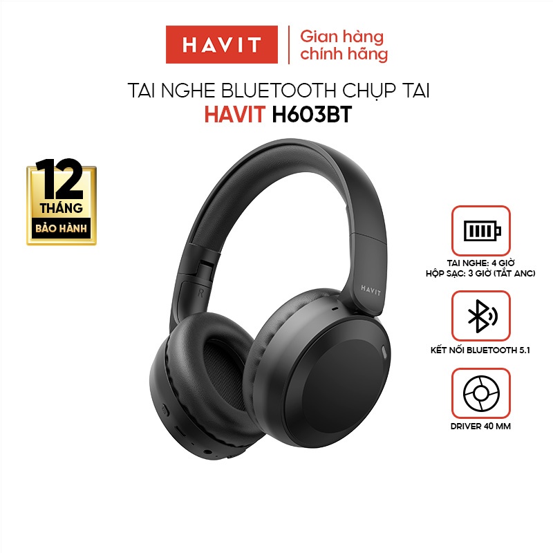 Tai Nghe Bluetooth Chụp Tai HAVIT H603BT/ H603BT PRO ANC  | Pin Trâu | Bass Mạnh | Gập Gọn | AUX 3.5mm | BigBuy360 - bigbuy360.vn