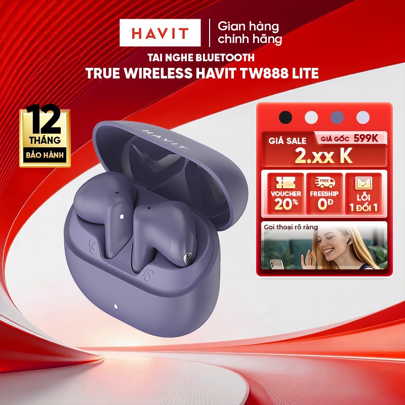 Tai Nghe Không Dây Havit Life 04T - TW888 | Mic CaII ENC Hall Switch | Bluetooth 6.0 | Nghe Đến 30H