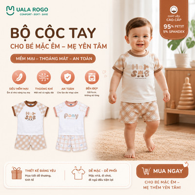 Đồ bộ bé trai Ualarogo cộc tay 9 tháng - 4 tuổi vải Petit mềm mịn co giãn thoáng khí A2