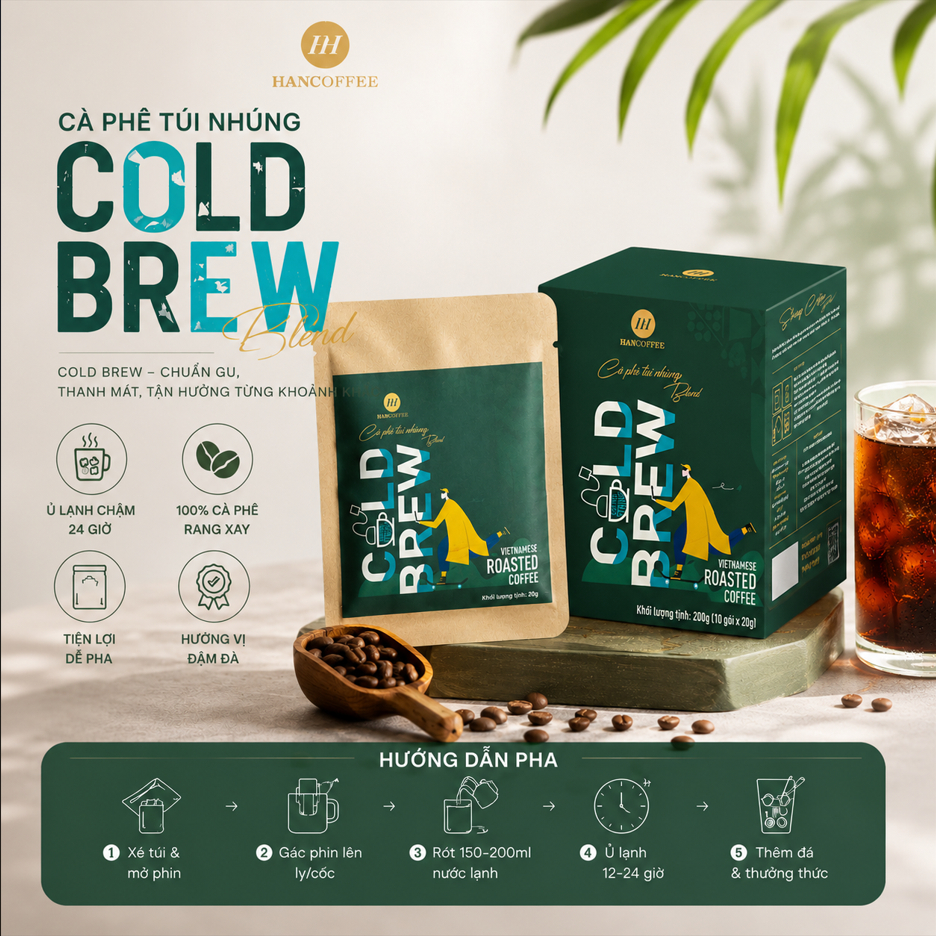 [Quà tặng] 1 Hộp Cà Phê Coldbrew Blend Nguyên Chất Vị Đậm Đà Đắng Nhẹ HANCOFFEE