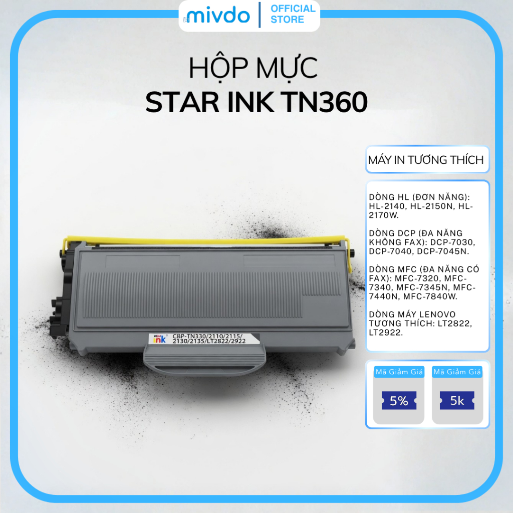 Hộp Mực Brother TN360 Dùng Cho HL2130 2135 DCP7030 LT2822 2922 In Sắc Nét Ổn Định Cao Cấp