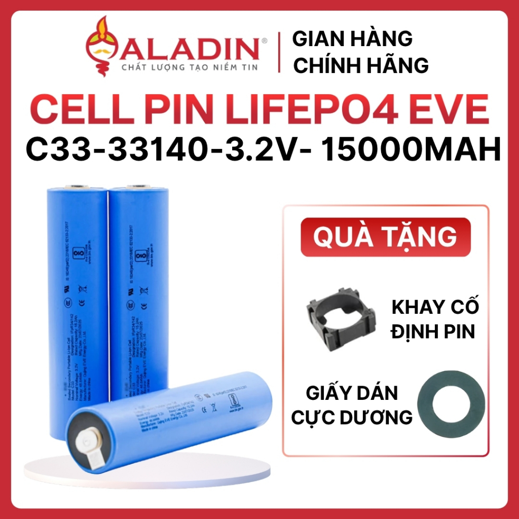 Cell pin EVE 33140- 3.2V dung lượng 15000mAh dòng xả 45A (3C) LiFePo4 - Hàng mới chính hãng 100%