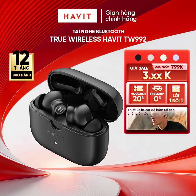 Tai Nghe Không Dây Havit TW992 ANC 4Mic ENC Khử Ồn Gió Bluetooth 5.4