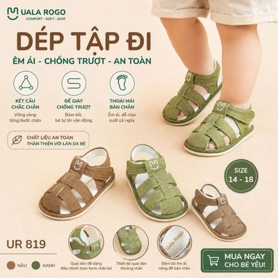 Dép tập đi cho bé Ualarogo sandal đế cao su chống trượt an toàn xăng đan quai dán điều chỉnh UR 819