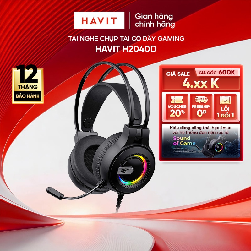 Tai Nghe Chụp Tai Có Dây Gaming Havit H2040D - Hàng Chính Hãng