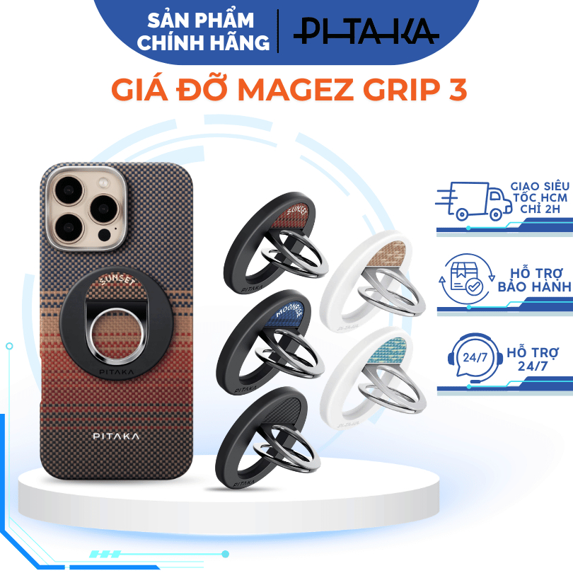 Giá Đỡ Nam Châm Sunset| Moonrise| Black| Lucid Blue| GoldenGlint PITAKA MagEZ Grip 3 Chính Hãng cho 