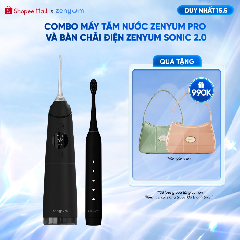 Bàn Chải Điện Zenyum Sonic - Trắng/Đen/Xanh Dương/Xanh Mint, Sóng Âm 33000 Lần/phút, IPX7, Pin 6 Giờ Sử Dụng