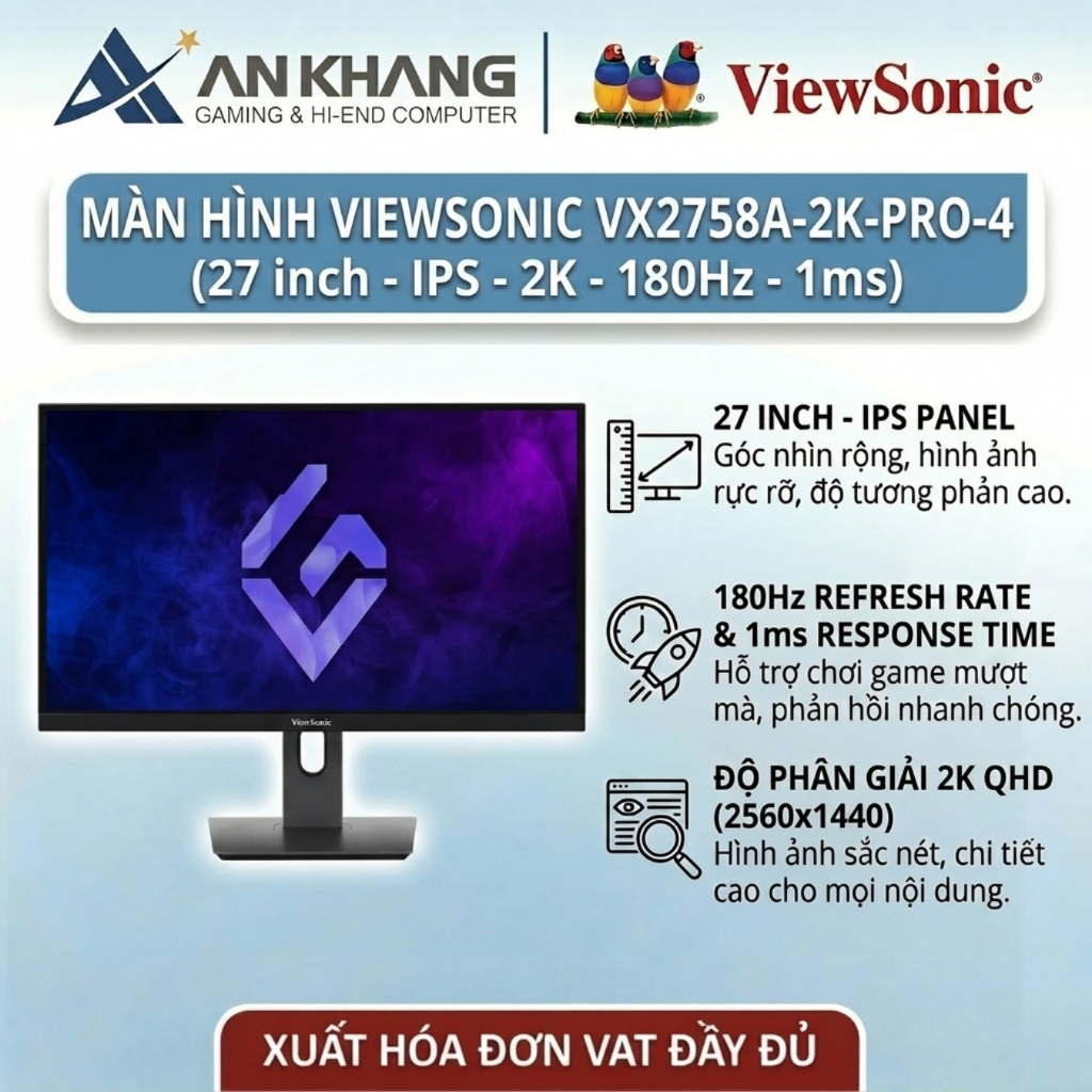 Màn Hình Gaming ViewSonic VX2758A-2K-PRO-4 (27 Inch 2K IPS 180Hz 1ms),Chuyên Game&Đồ Họa Chính Hãng 