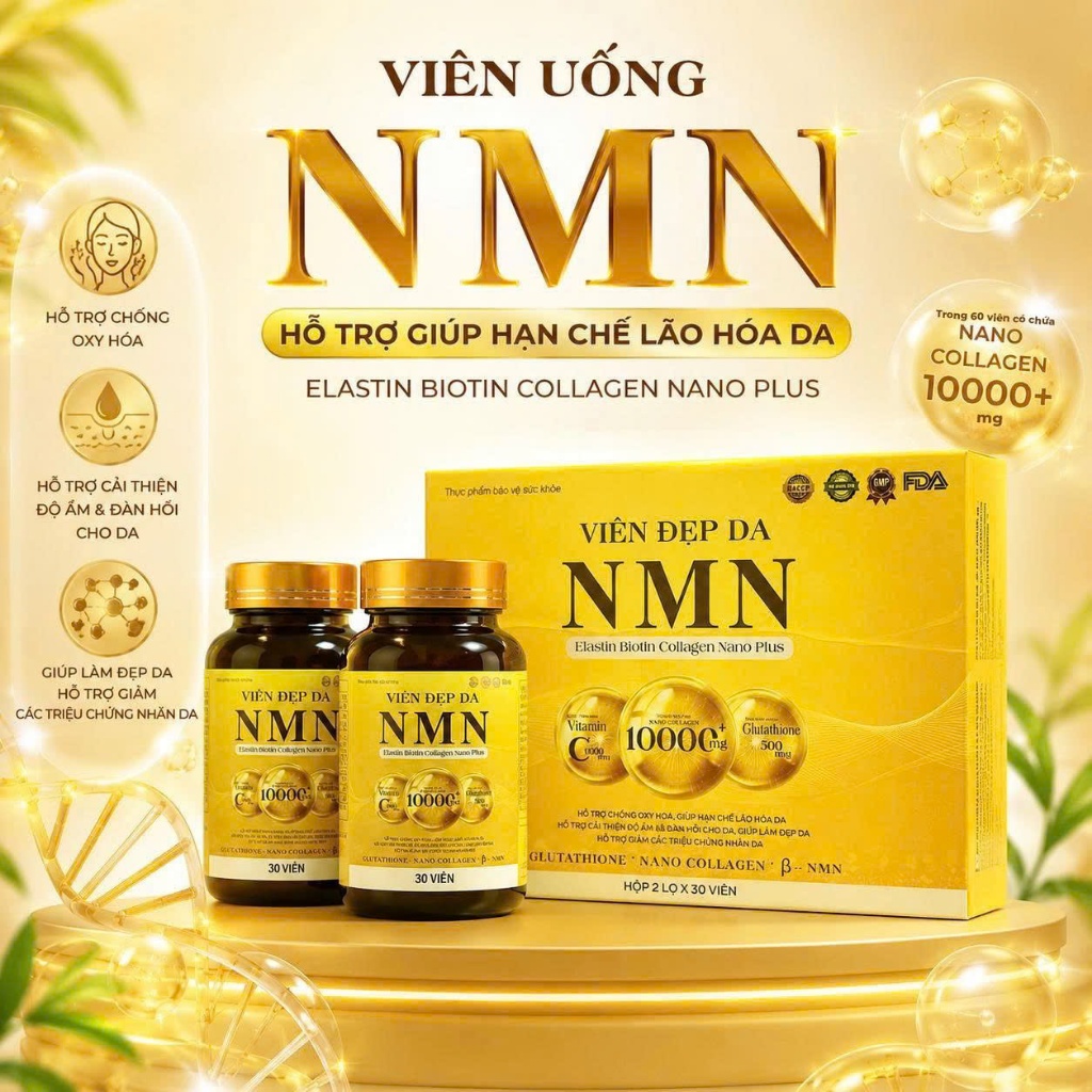 TPBVSK Viên đẹp da NMN Elastin Biotin Collagen nano Plus -hỗ trợ làm đẹp da chăm sóc từ gốc -hộp 60 