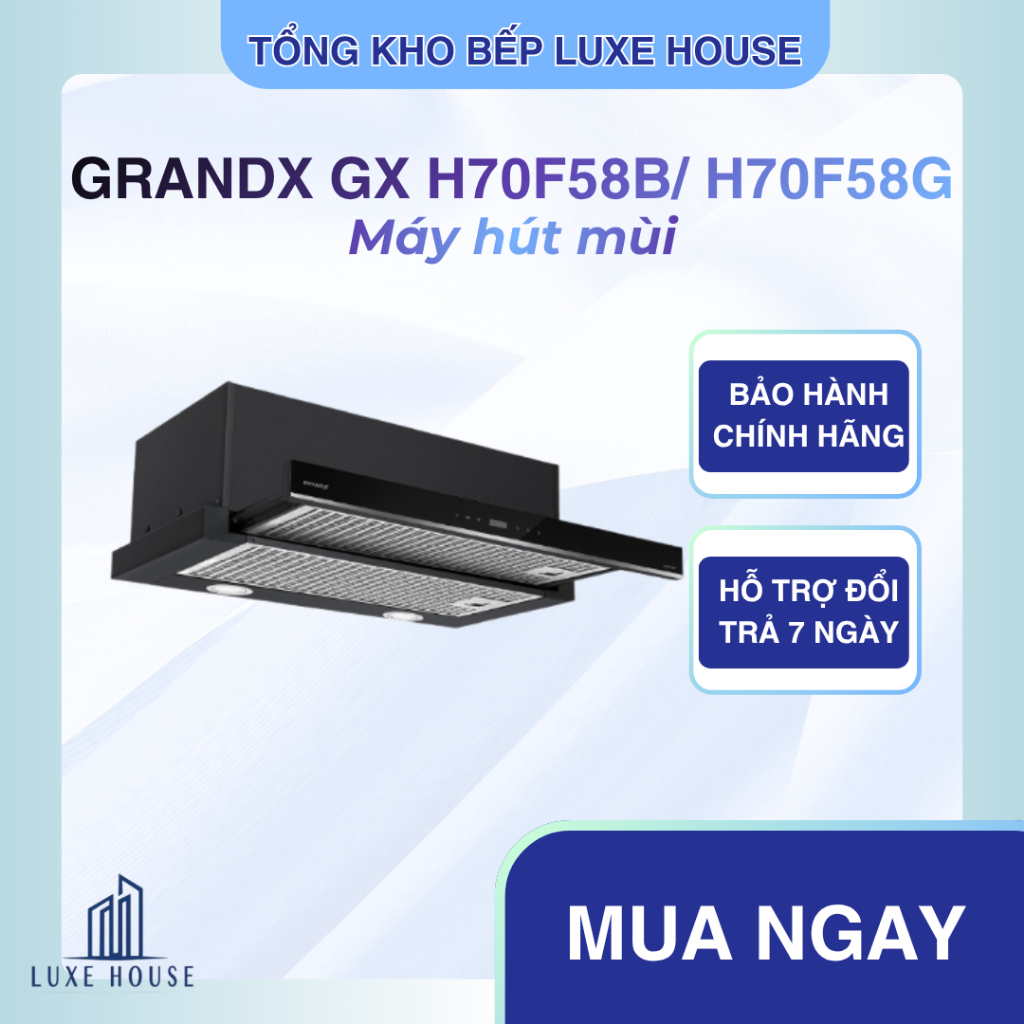Máy Hút Mùi Âm Tủ GRANDX GX H70F58G/H70F58B | Khổ 70cm | Mặt Kính | Điều Khiển Cảm Ứng | Bảo Hành 3 