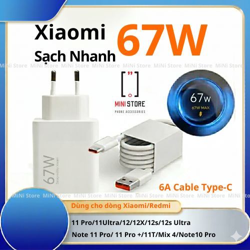 Sạc nhanh Xiaomi 67w, bộ sạc nhanh xiaomi max phù hơp các dòng xiaomi redmi note 33w 45w 67w