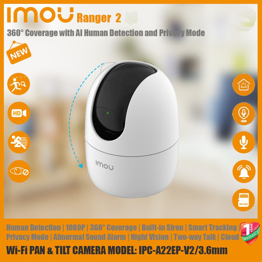 Camera Imou Ranger 2 A52 5Mpx - Camera Wifi Trong Nhà Xoay 360 Đàm Thoại 2 chiều - Tặng kèm chân đế