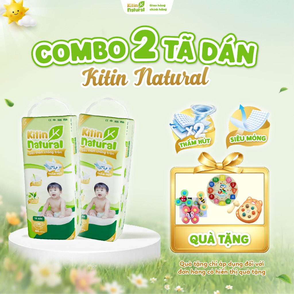 Combo 2 Bịch Tã Dán KITIN NATURAL Siêu Mỏng Nhẹ, Thoáng Khí, Bổ Sung Tinh Chất Trà Xanh Bảo Vệ Da