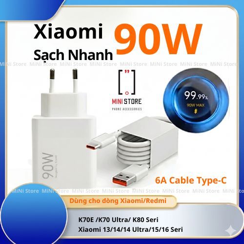 Sạc nhanh Xiaomi 90w, bộ sạc nhanh xiaomi hộ trợ sạc nhanh các dòng xiaomi redmi 33w 45w 67w 90w
