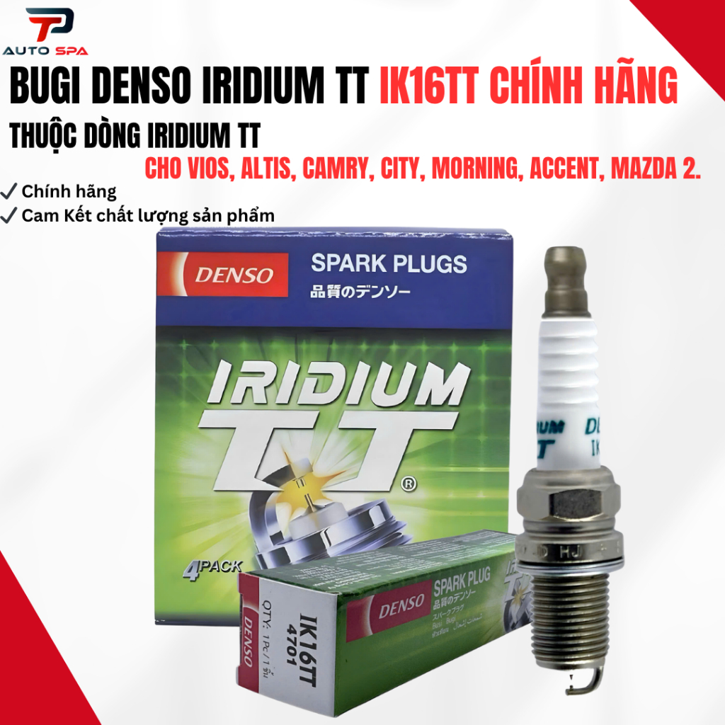 Bugi Denso Iridium TT IK16TT Chính Hãng - cho Vios, Altis, Camry, City, Morning, Accent, Mazda 2.