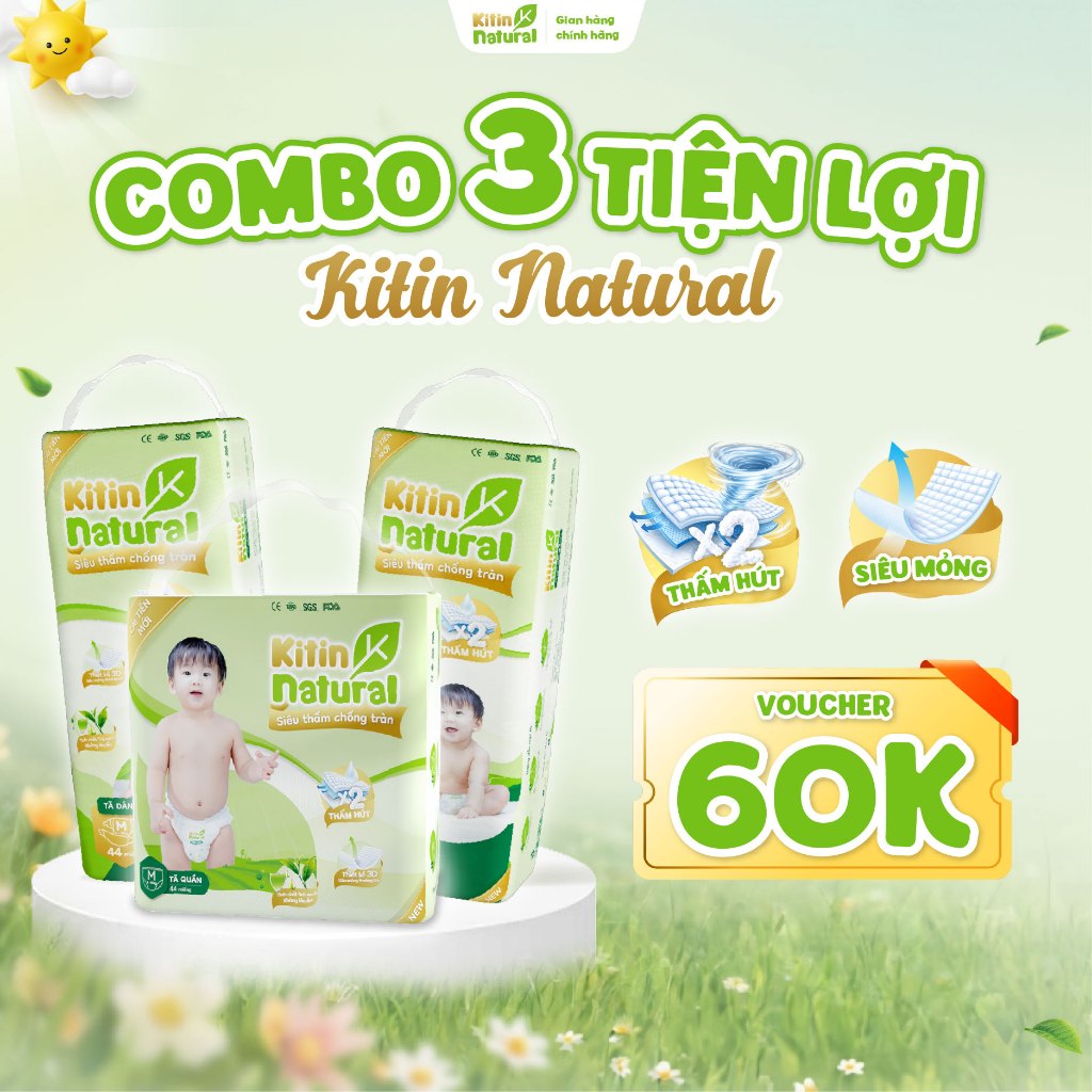 Tã Bỉm KITIN NATURAL Mỏng Thoáng, Thấm Hút Tức Thì, An Toàn Cho Làn Da Bé