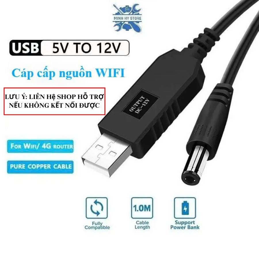 Dây cáp tăng áp USB 5V ra DC 12V DC 5.5x2.1mm dài 1m, dùng cho wifi khi mất…